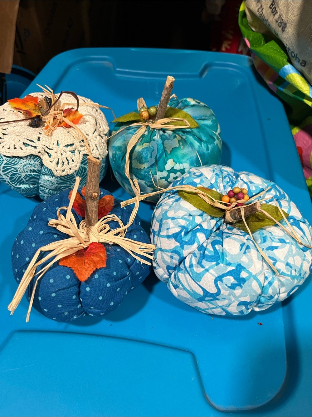 Handmade Blue Fabric Pumpkin Holiday Decor - Brand Handmade